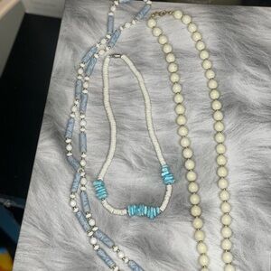 Blue and white beaded jewelry lot